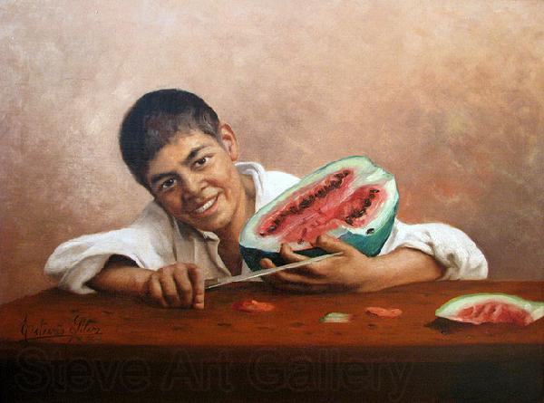 Estevao Silva Boy with a watermelon Spain oil painting art